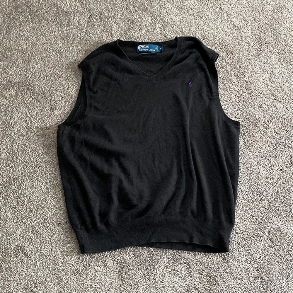 Polo Ralph Lauren Pima Cotton Sweater Vest SIZE L Black V Neck Preppy Golf
